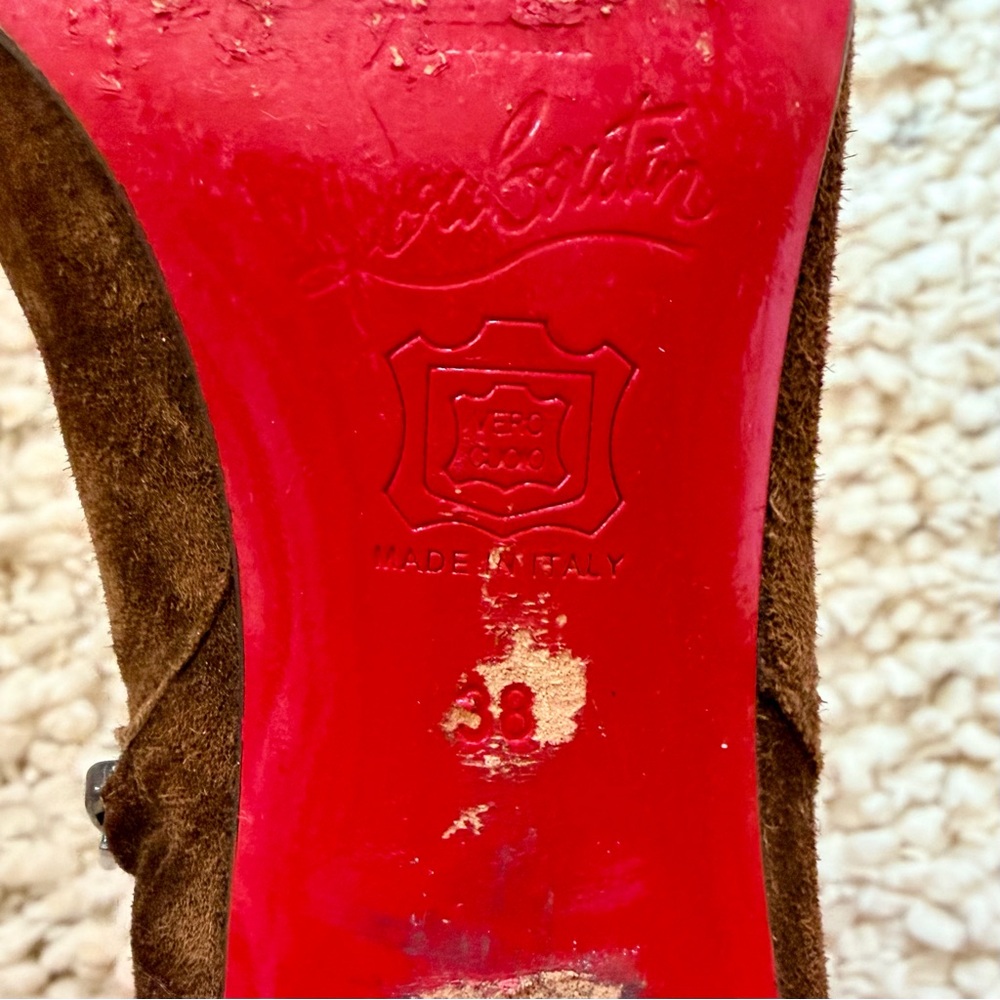 Christian Louboutin Brown Suede Heeled Boots - Picture 11 of 12